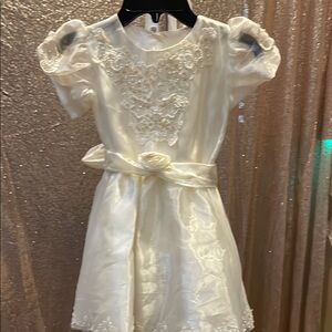Darling Ivory Satin Flower Girl Dress with Lace Appliqué